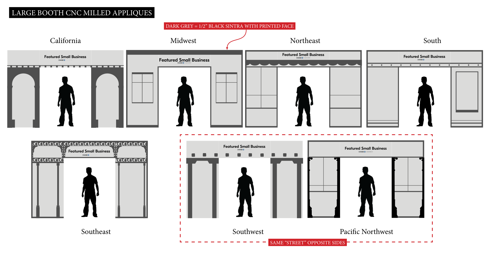 CNC applique kit — all six regional booth fronts