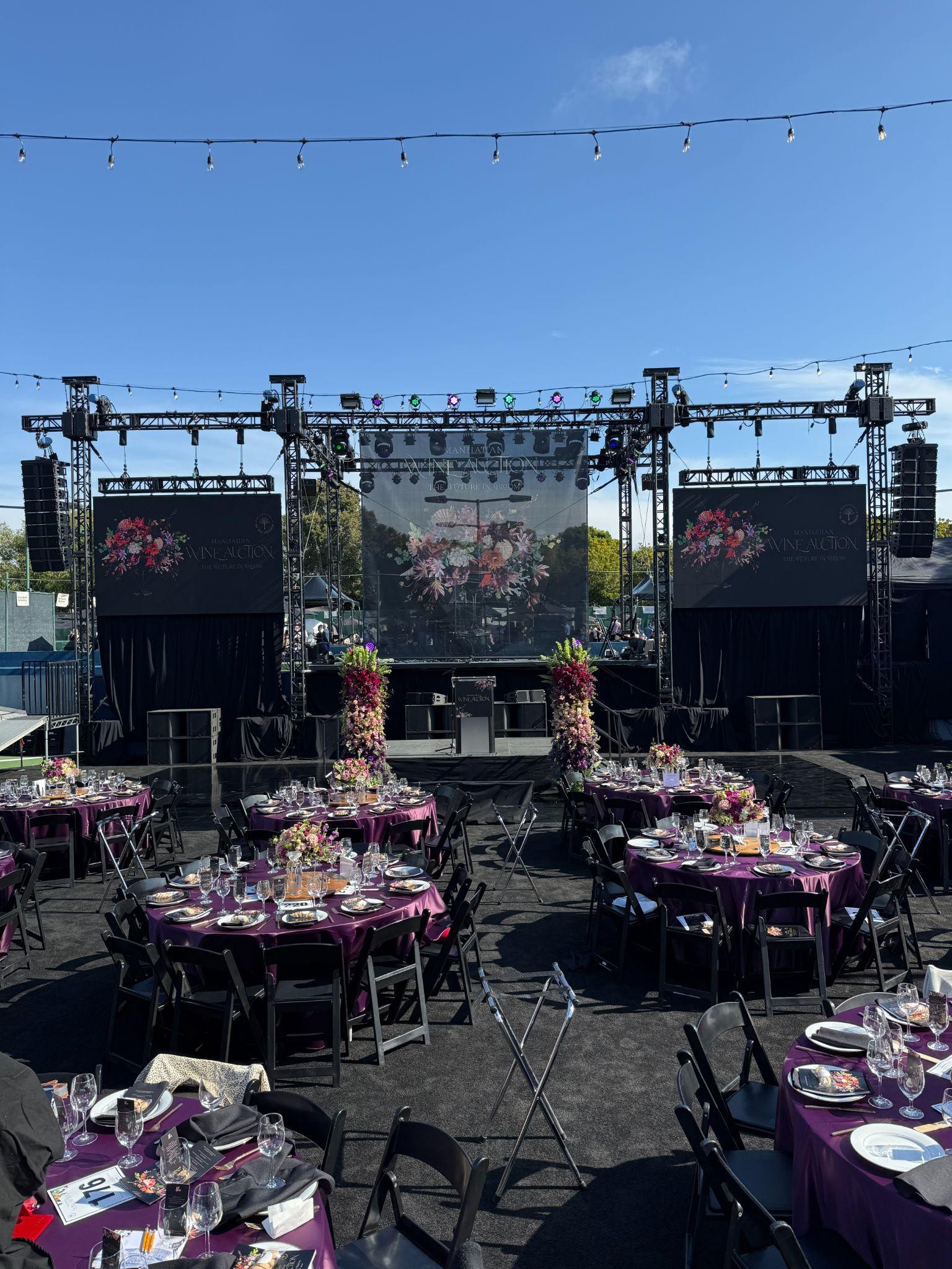 Self-climbing rigging system as proposed — LED wall, truss, lighting