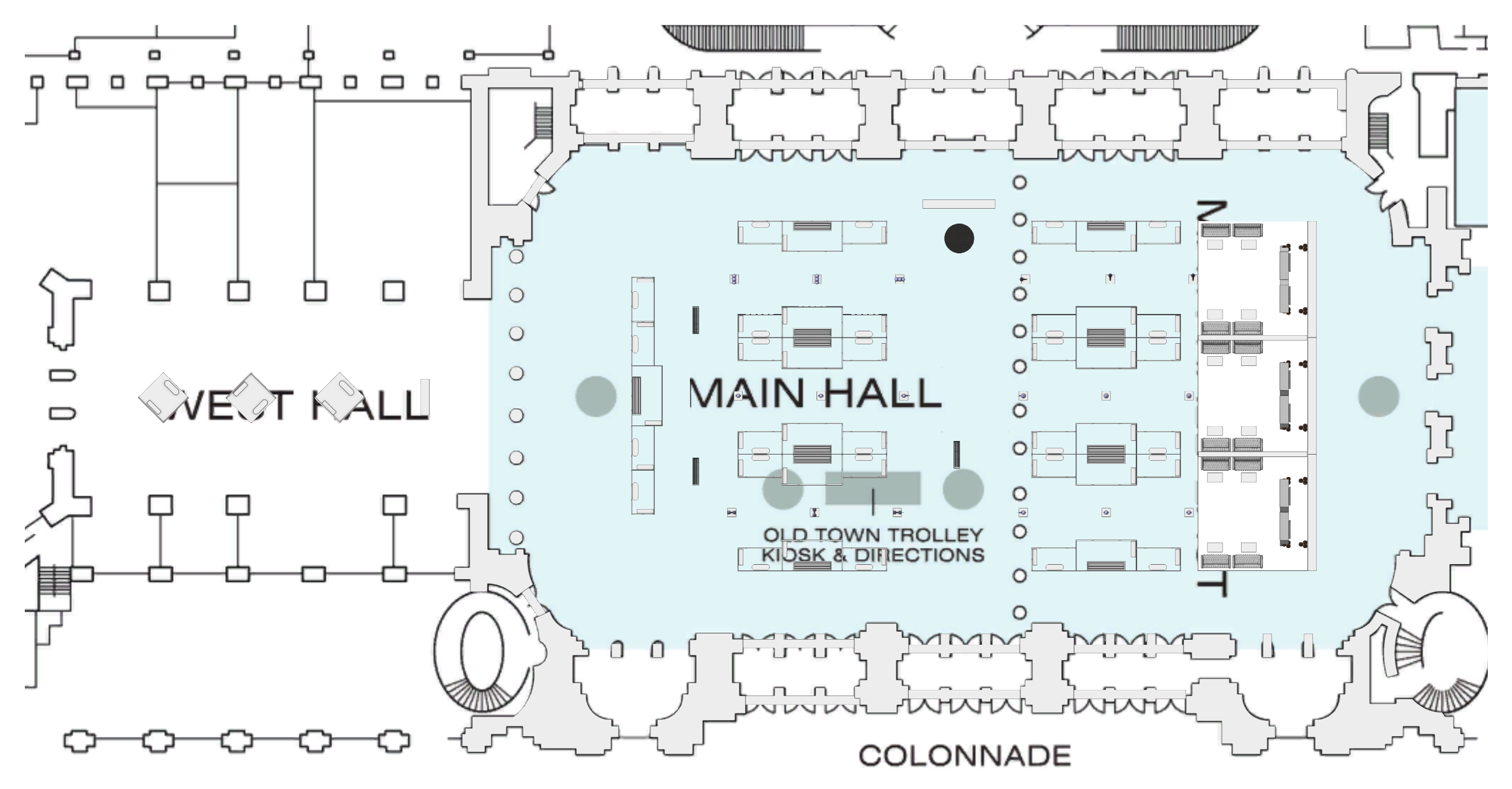 Updated 2D ground plan — Main Hall and West Hall