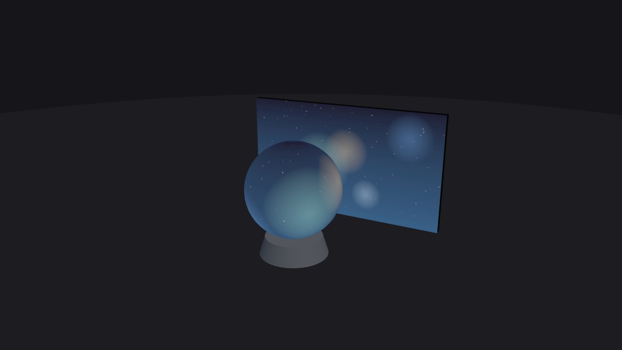 Option 1 — flat double-sided LED wall, orbiting view